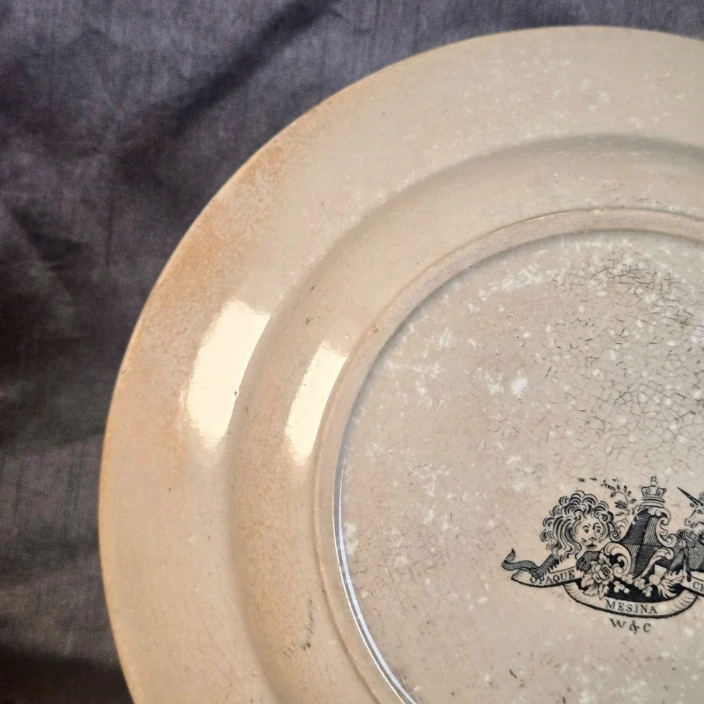Antique Wood Challinor Staffordshire Mesina Plate Black Transferware Romantic